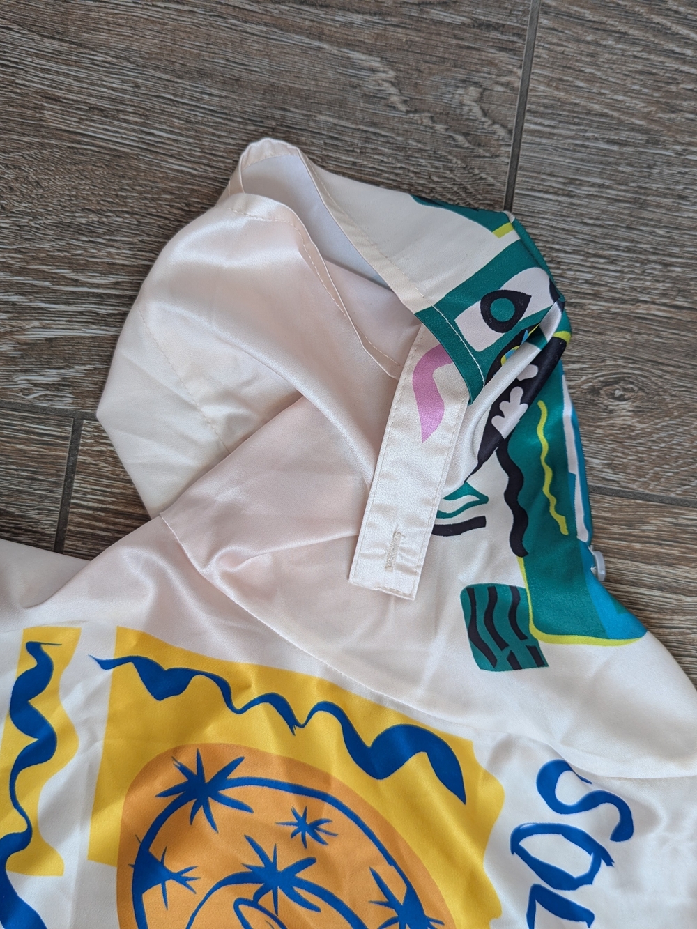 Commense Soleil Satin Set Graphic Short Sleeve Button Up Wide Leg Pants Small - Picture 7 of 15